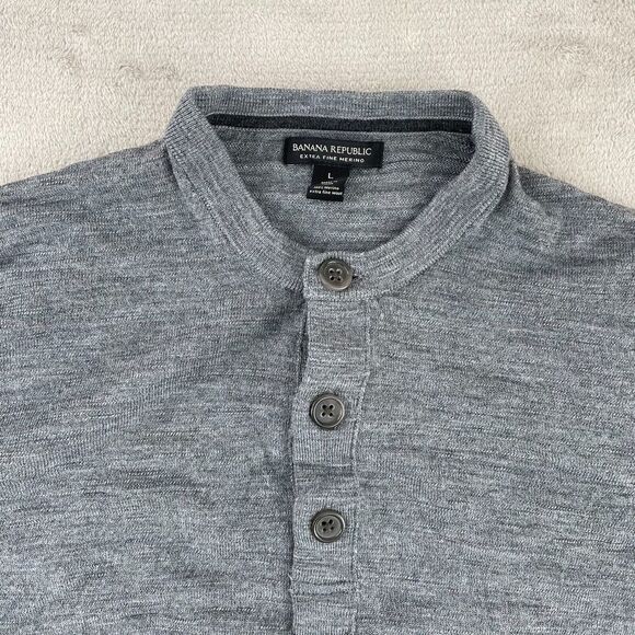 Banana Republic Henley Sweater Men Large 100% Merino Wool Slub Blade Collar Prep - Picture 10 of 10